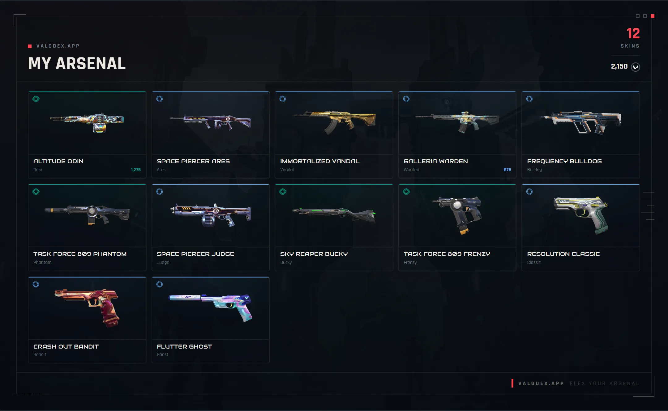 A completed VALODEX collection card ready to export or share